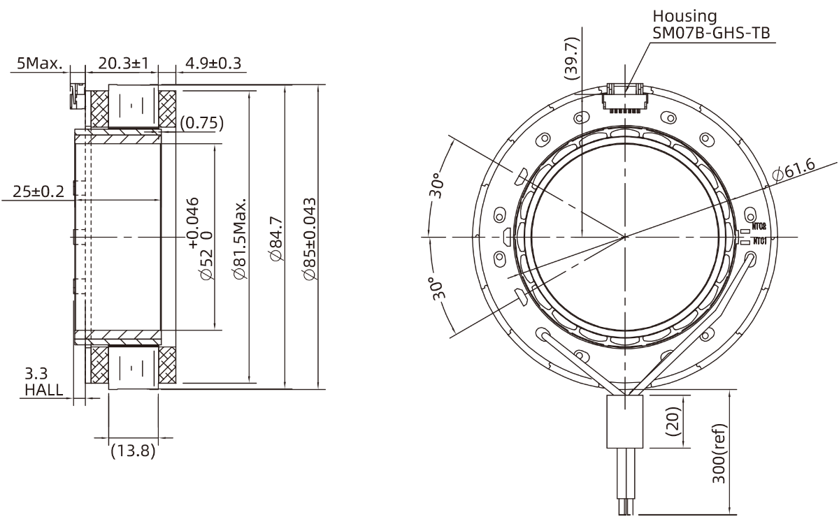 Frameless Motor Size 50mm Dimensional Drawing